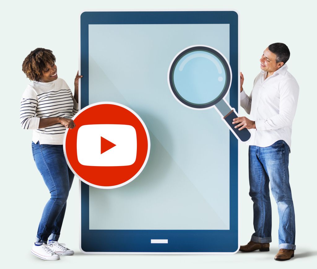 Diverse couple holding a tablet